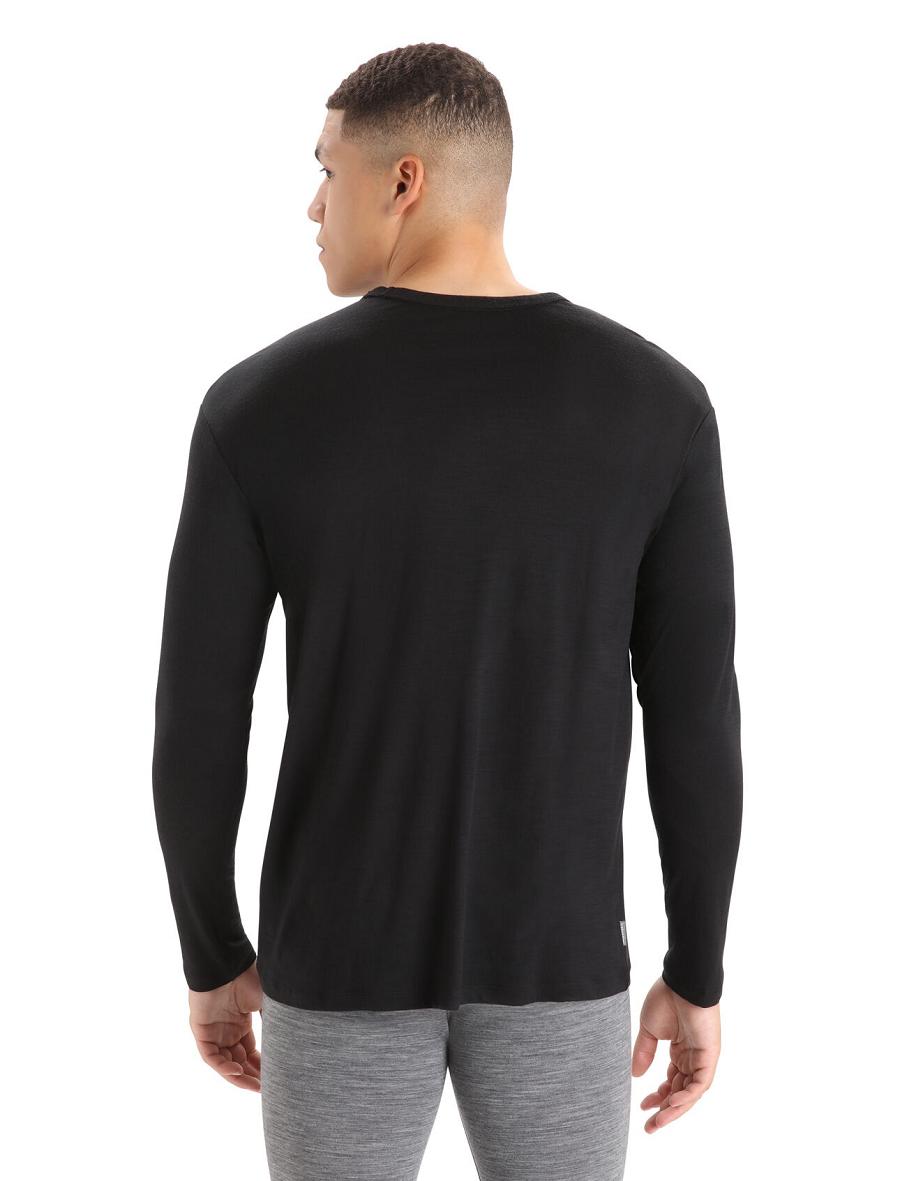 Men's Icebreaker Merino Granary Pocket T-Shirt Long Sleeve Black | CA 1708BEXC